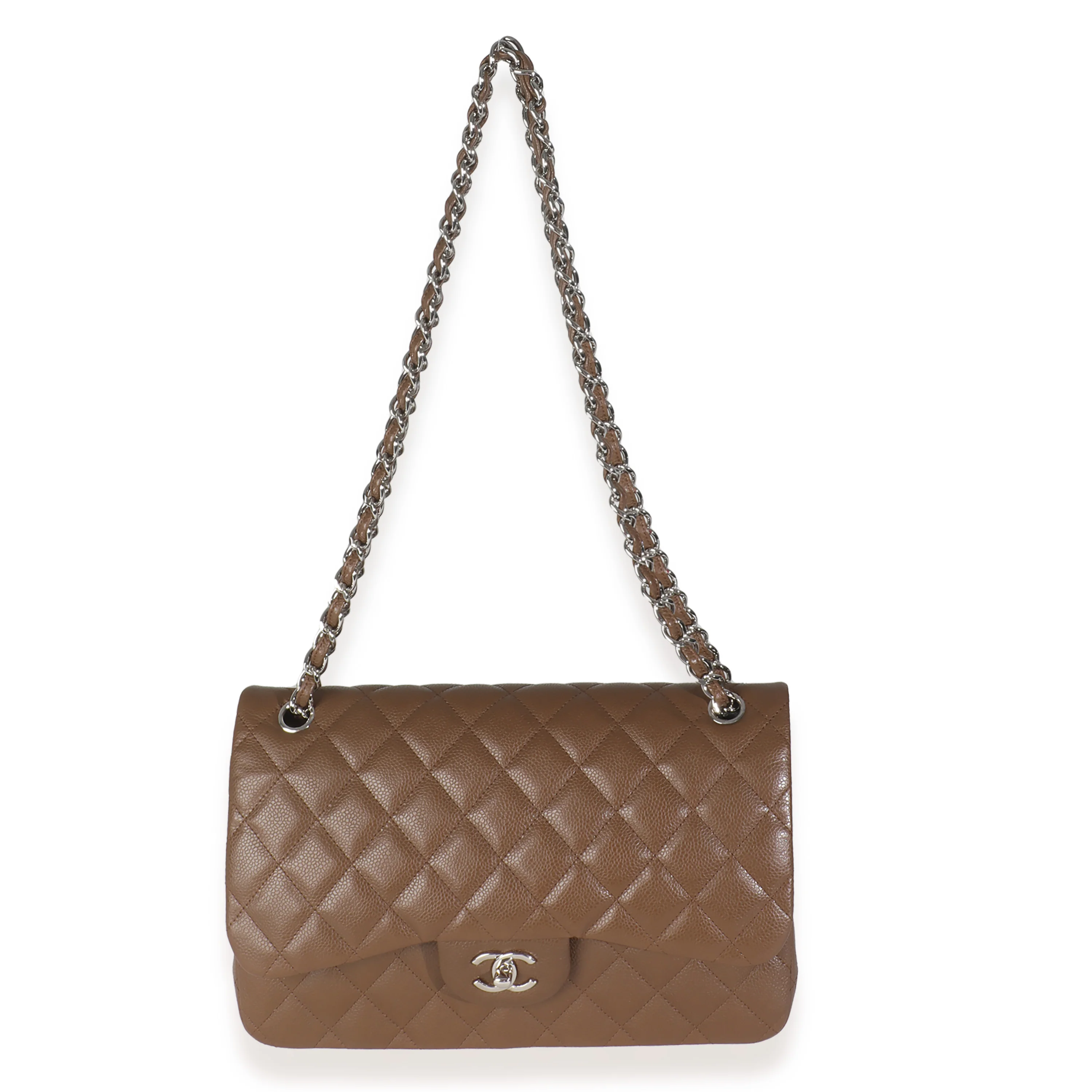 Dark Brown Quilted Caviar Jumbo Double Flap Handbag - Image 8