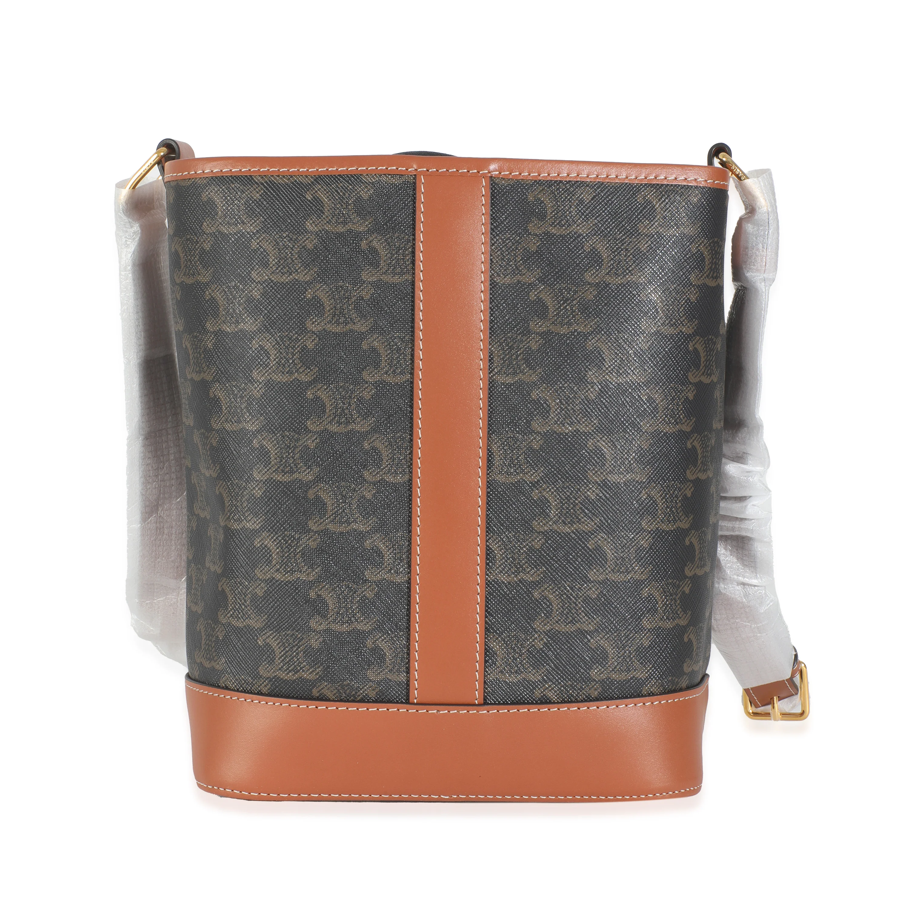 Tan Calfskin Triomphe Canvas Small Bucket Bag - Image 4
