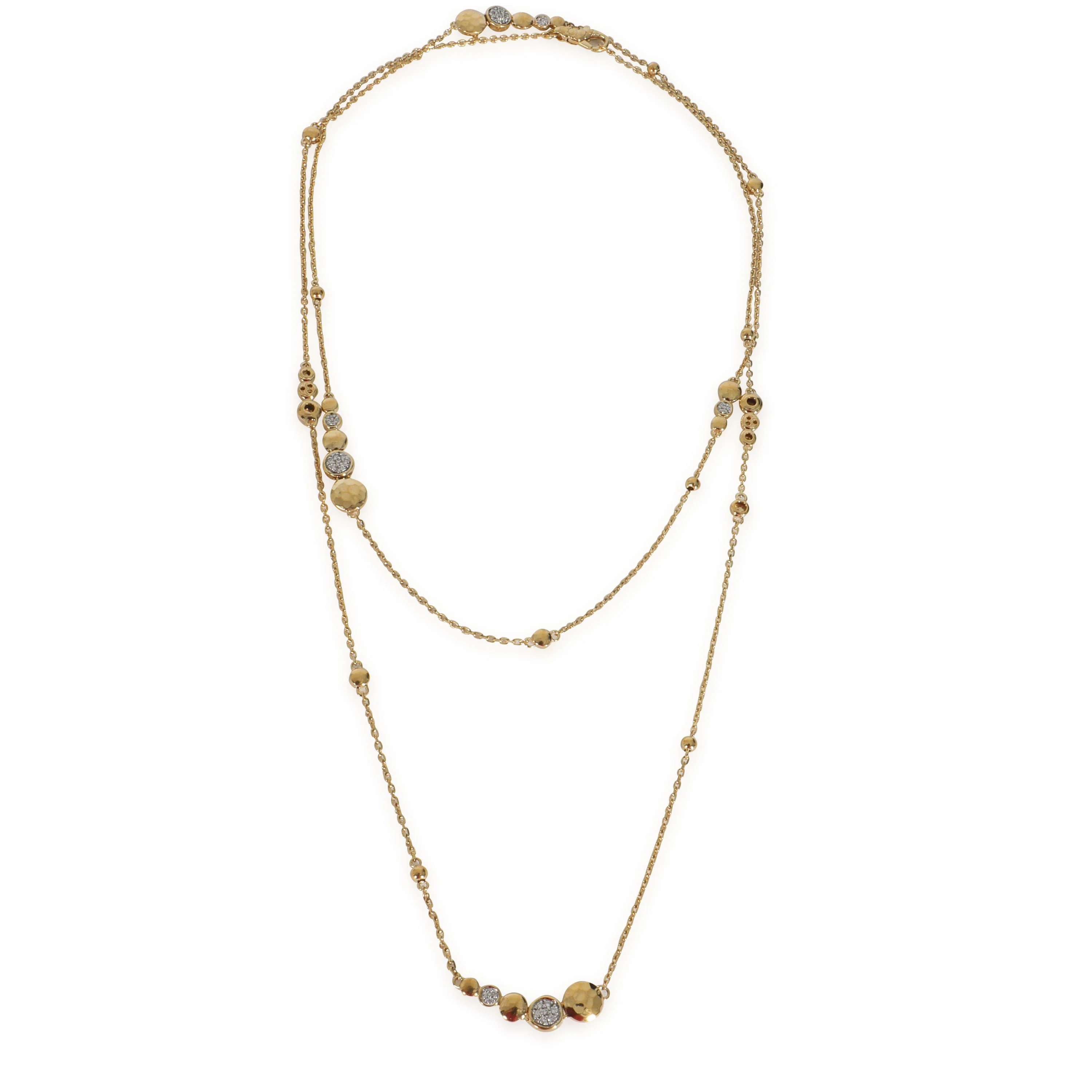 Yellow Gold Diamond Dot Hammered Station Necklace - Image 2