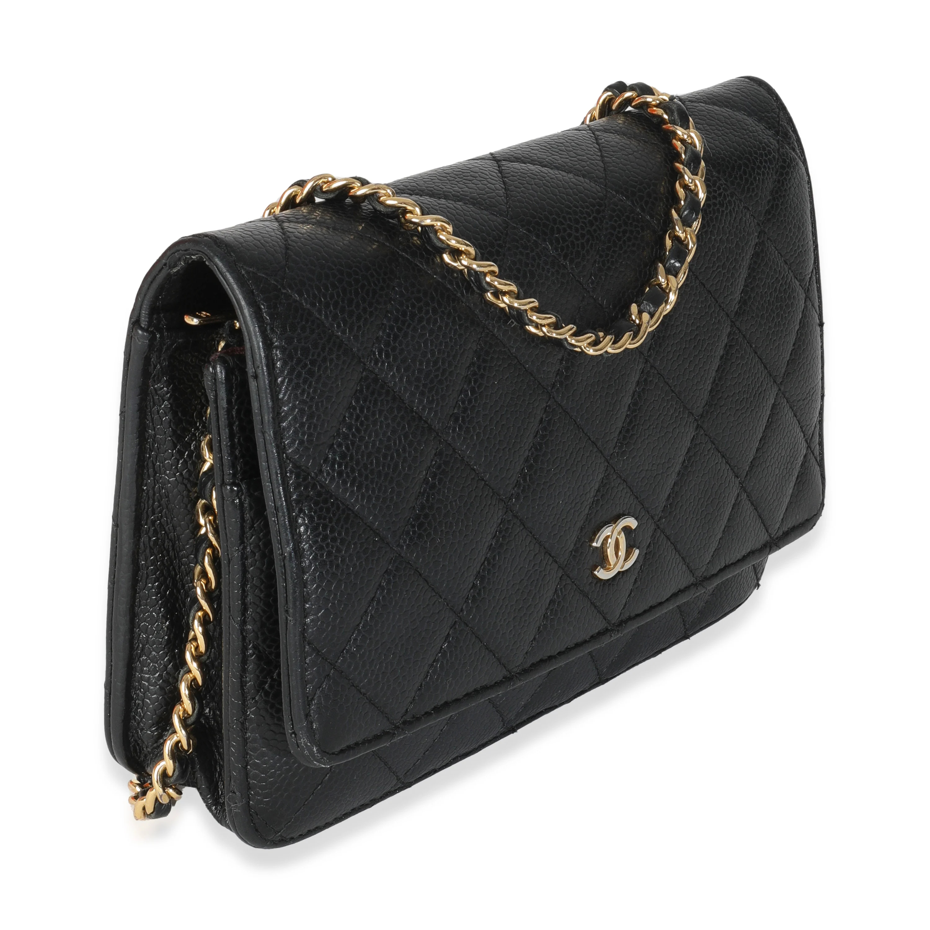 Black Quilted Caviar Classic Wallet On Chain - Image 3