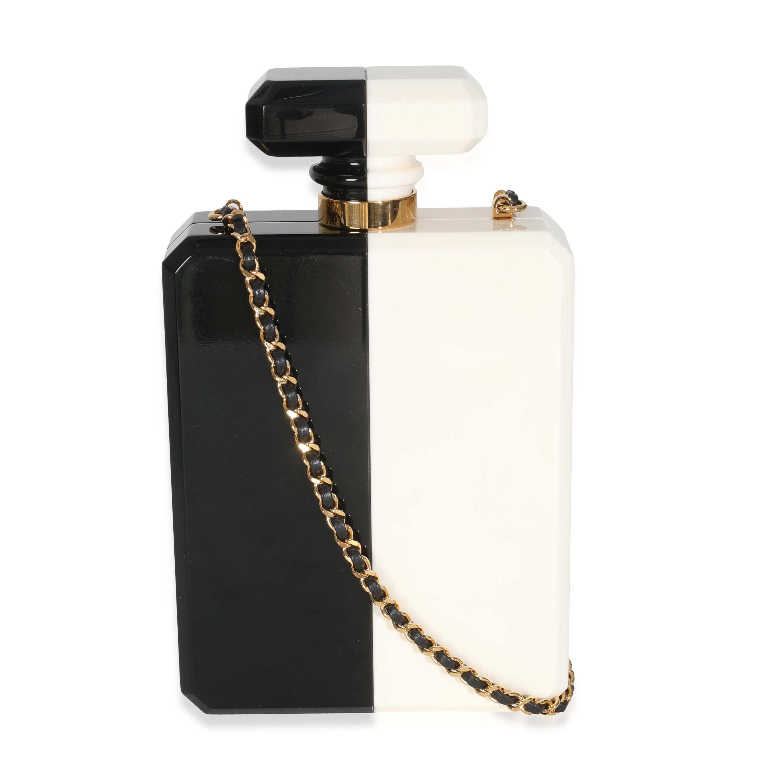 White Black Plexiglass Perfume Bottle Clutch - Image 4