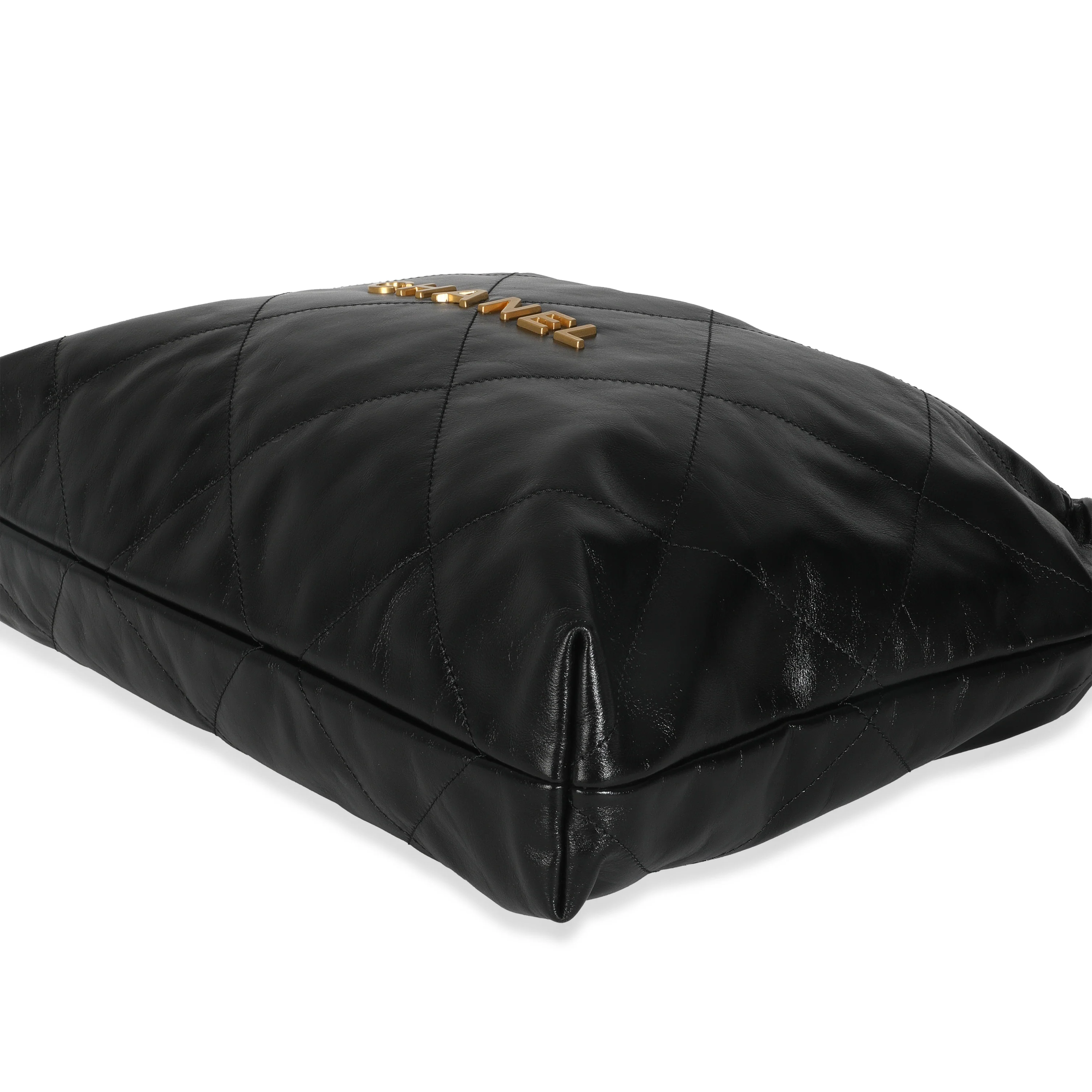 Black Shiny Quilted Calfskin Medium Chanel 22 Hobo - Image 7