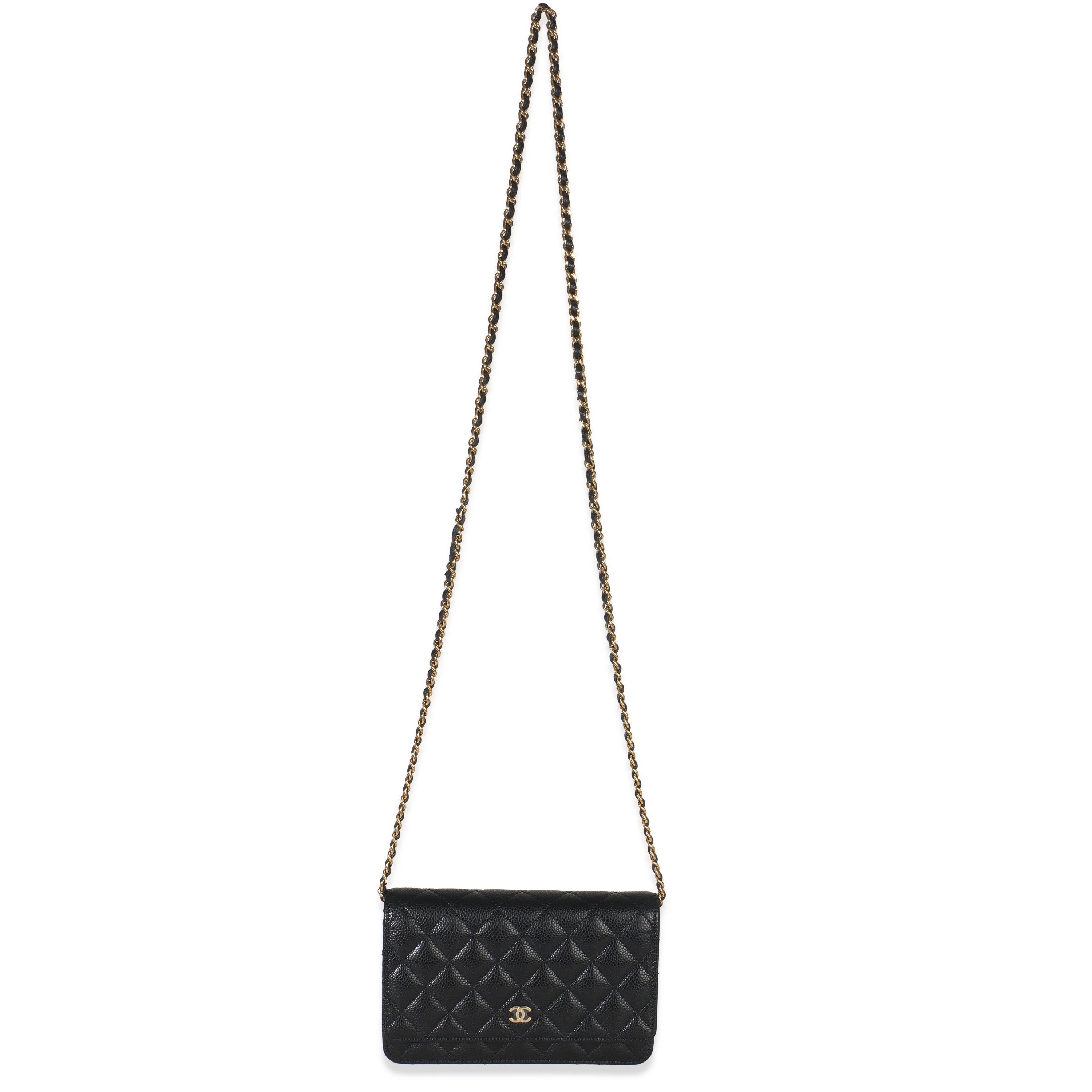 Black Quilted Caviar Classic Wallet On Chain - Image 8