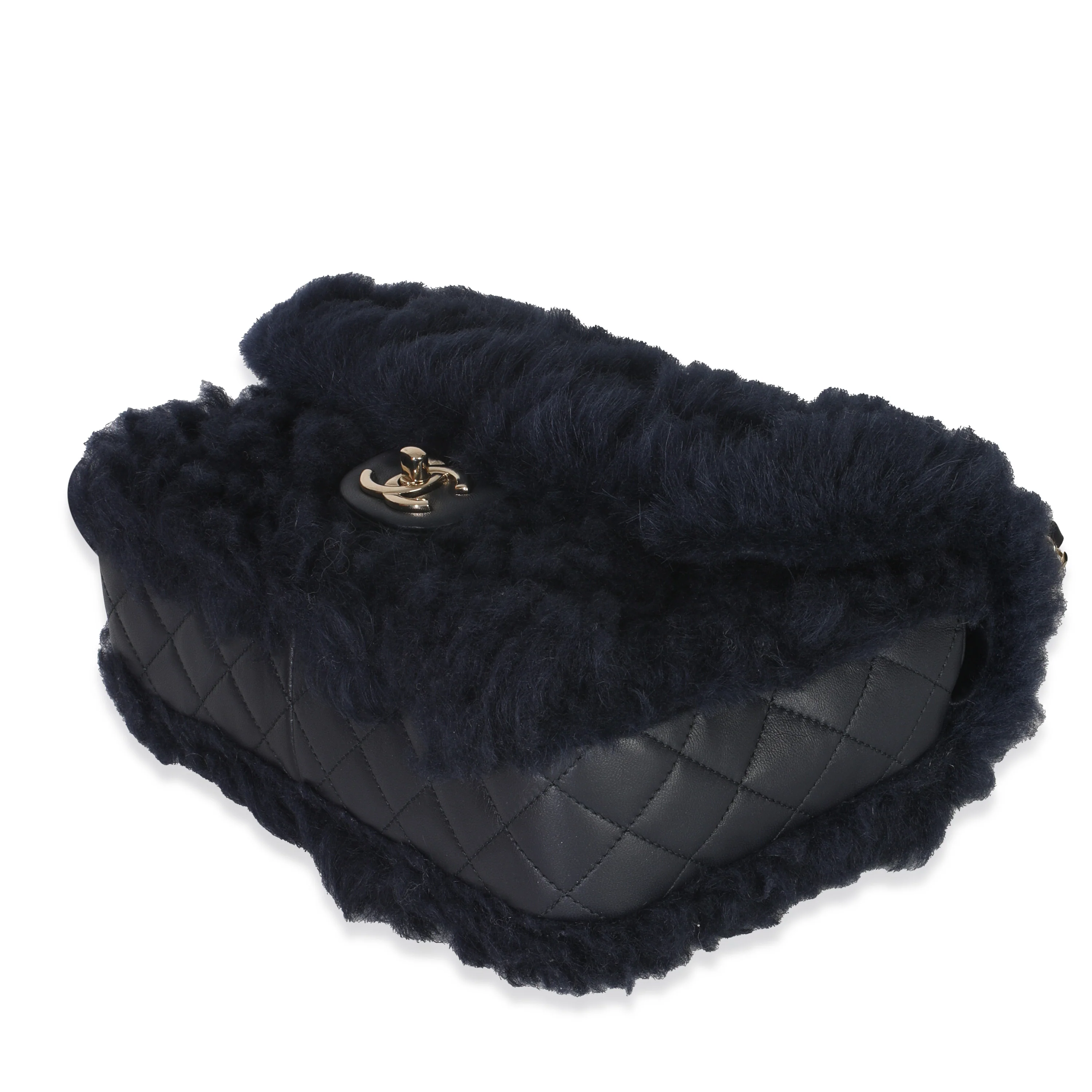 Navy Shearling Quilted Lambskin Medium Flap Bag - Image 7