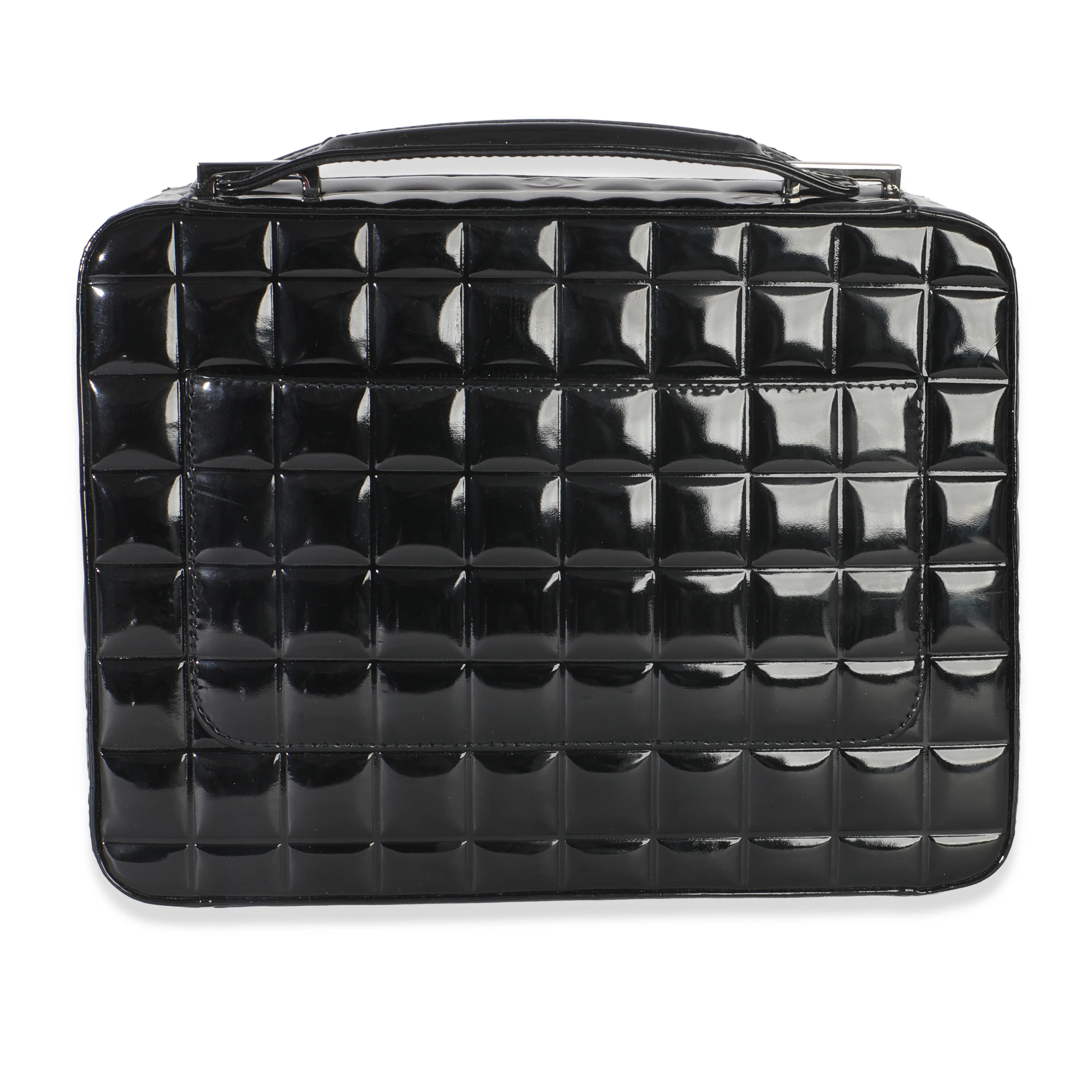 Black Patent Chocolate Bar Top Handle Flap Bag - Image 4