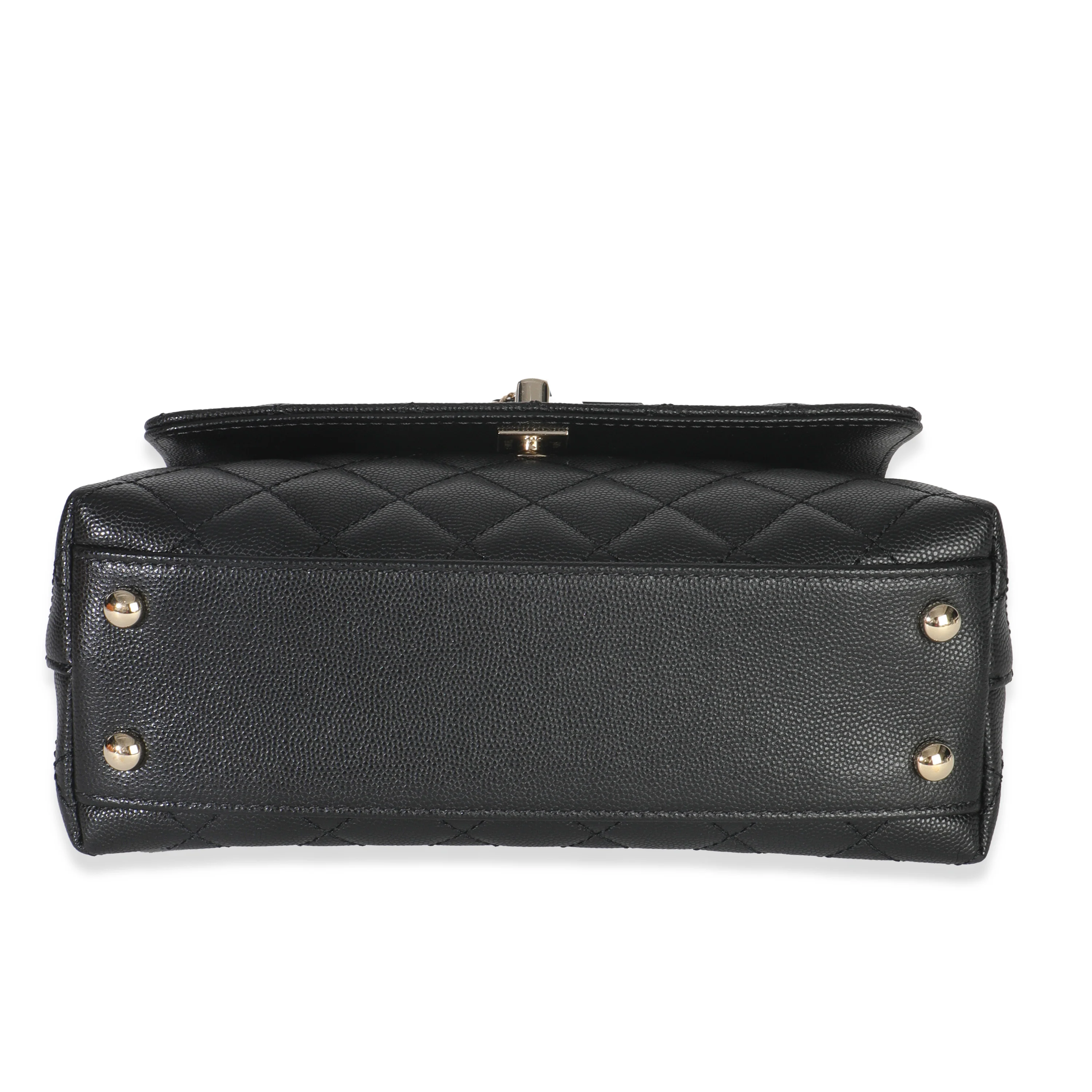 Black Quilted Caviar Mini Coco Top Handle Handbag - Image 5