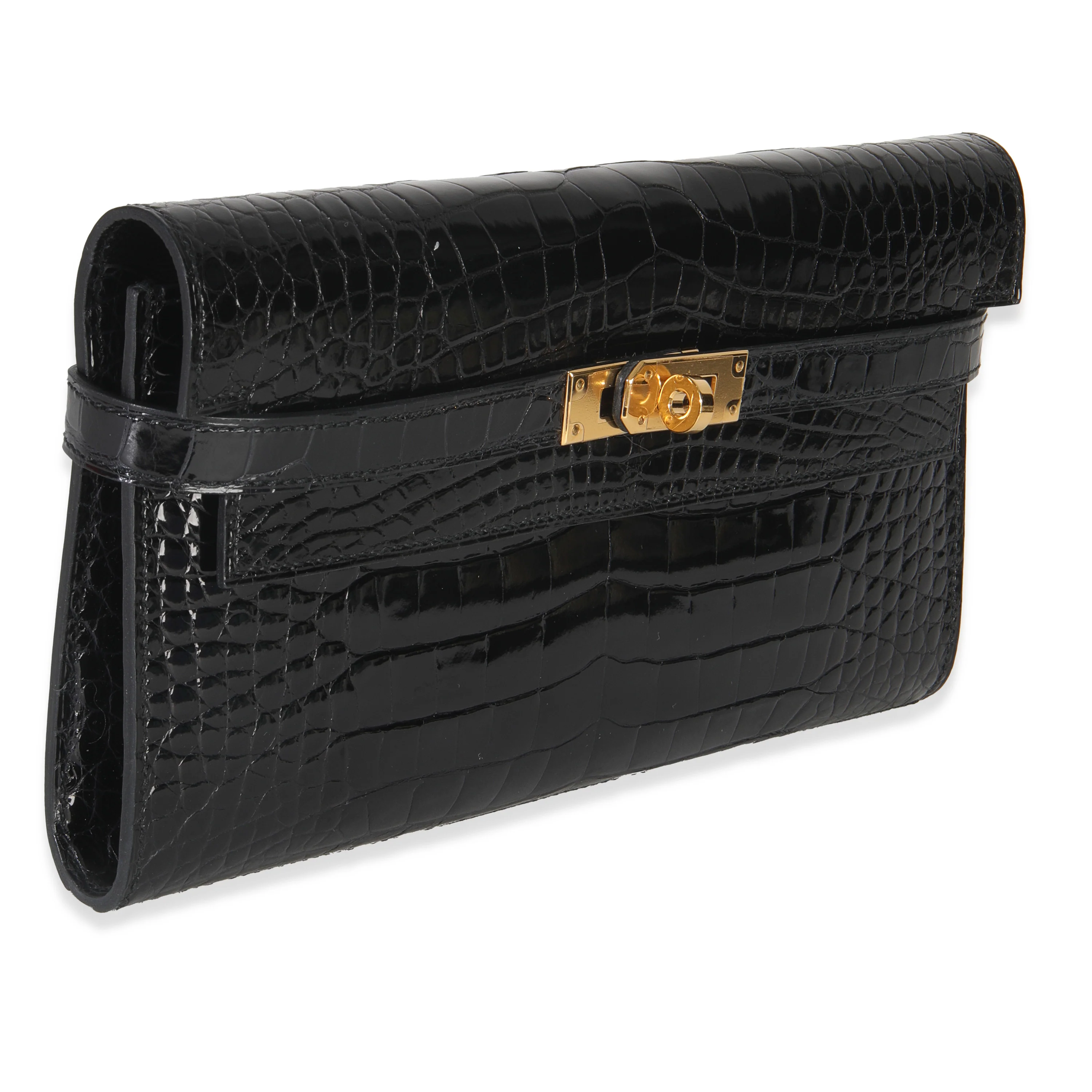 Black Shiny Alligator Kelly Longue Wallet GHW - Image 3