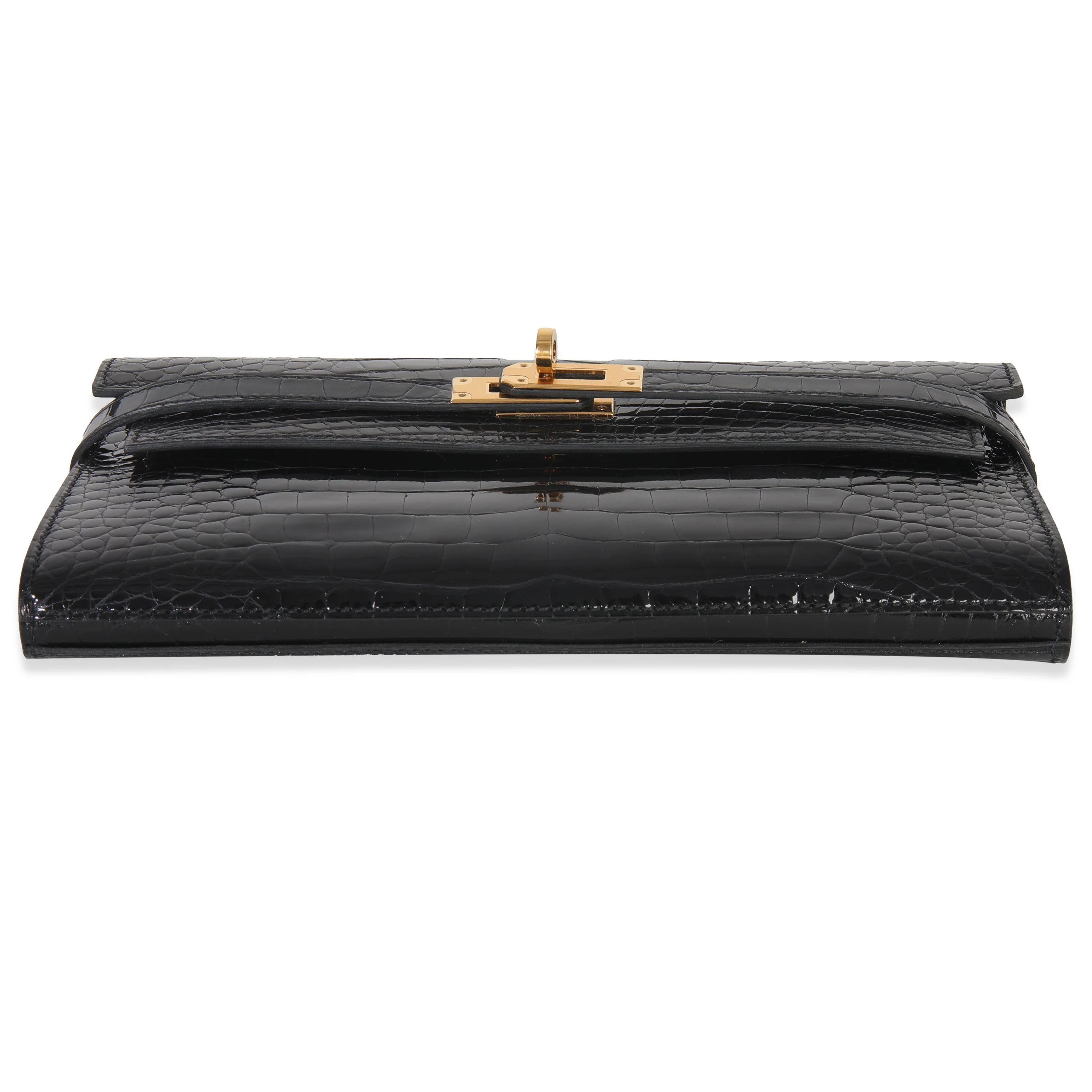Black Shiny Alligator Kelly Longue Wallet GHW - Image 5