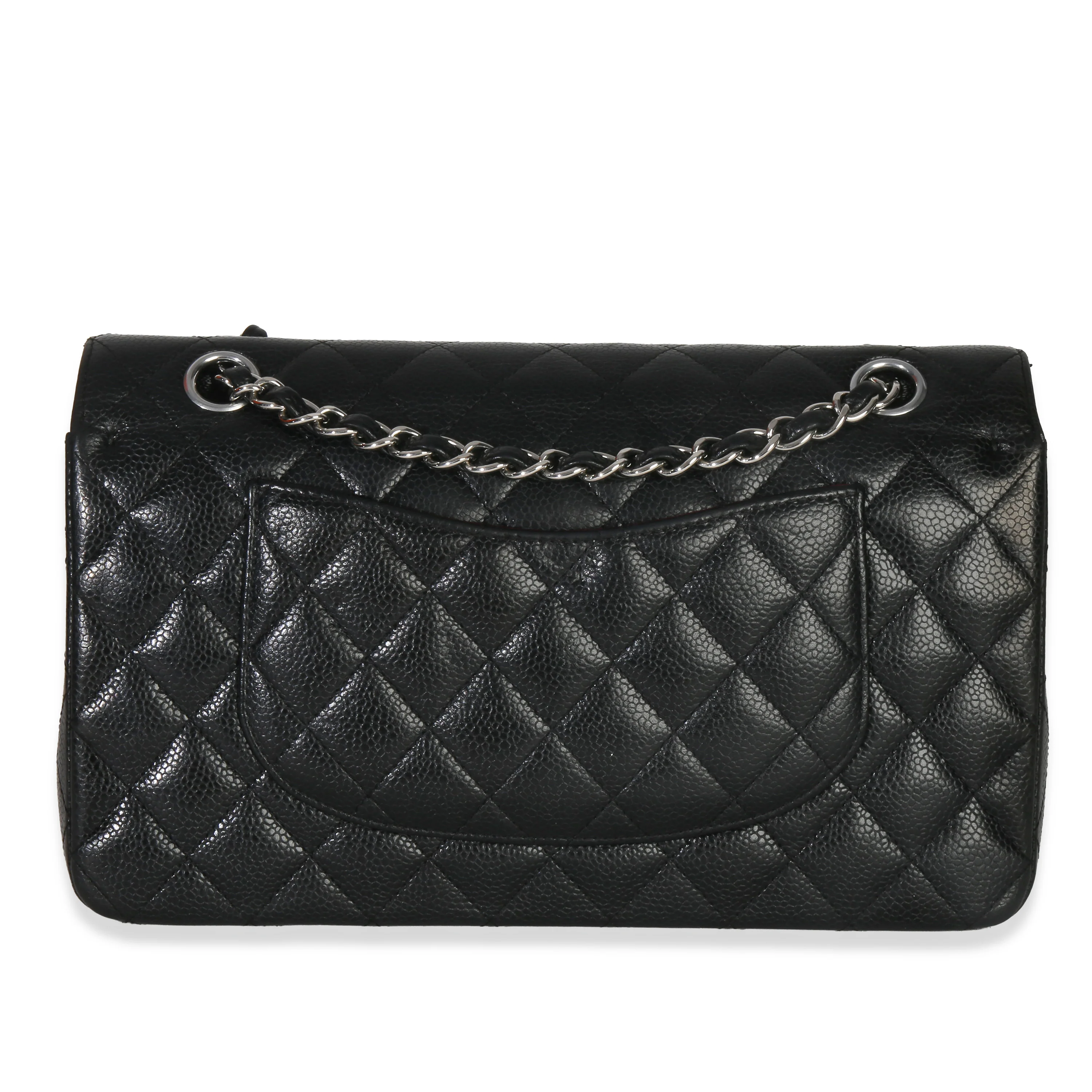 Black Quilted Caviar Medium Classic Double Flap Handbag - Image 4
