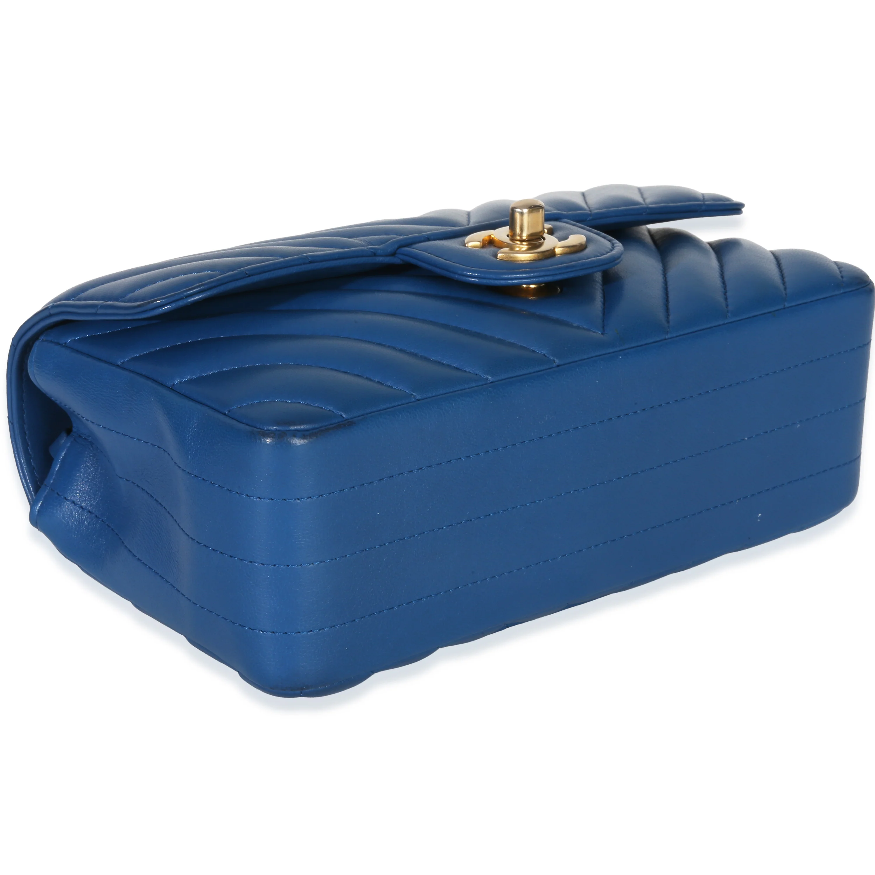 Blue Lambskin Chevron Mini Rectangular Flap Bag - Image 6