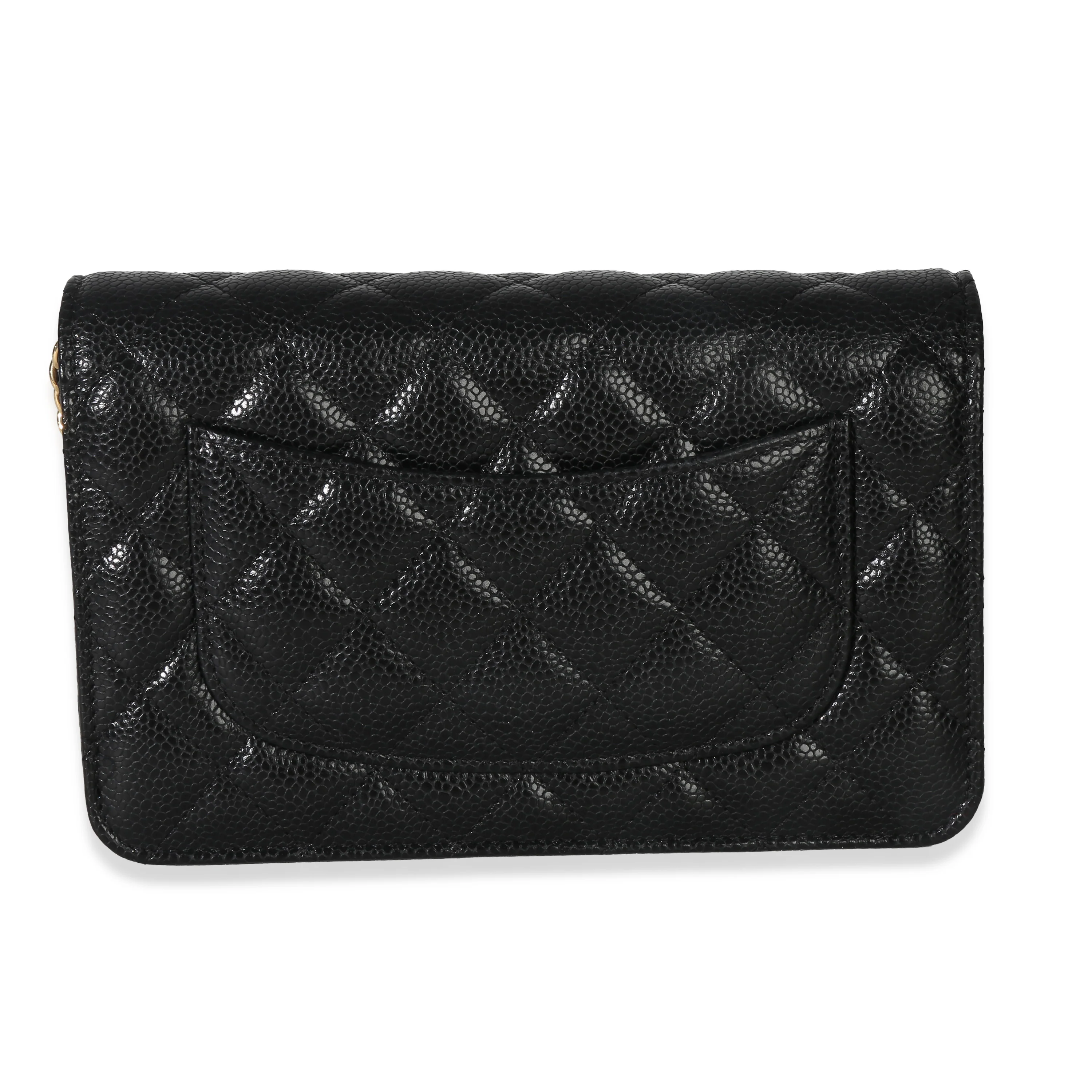 Black Quilted Caviar Classic Wallet On Chain - Image 4