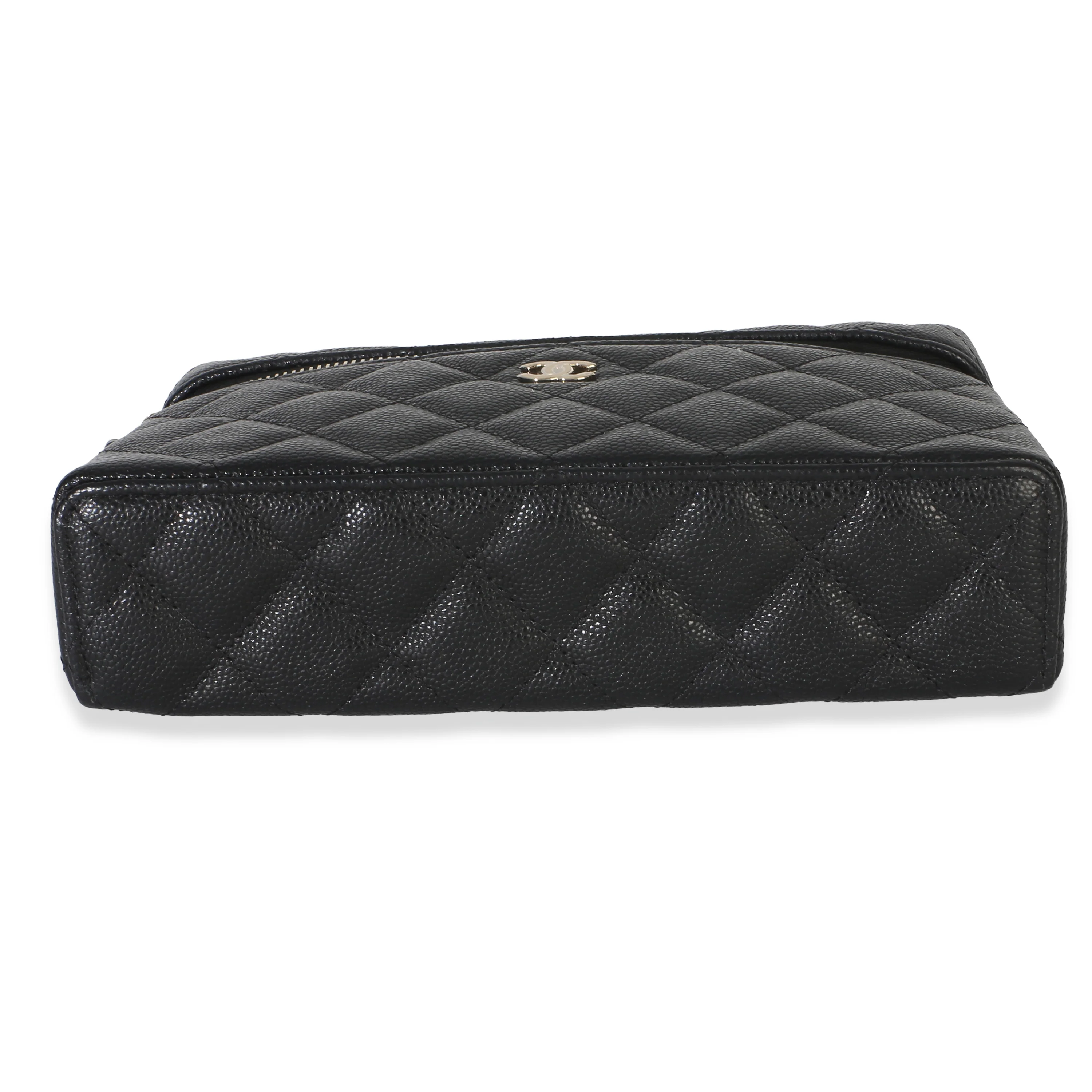 Black Quilted Caviar Top Handle Slim Vanity Handbag With Chain - Image 5