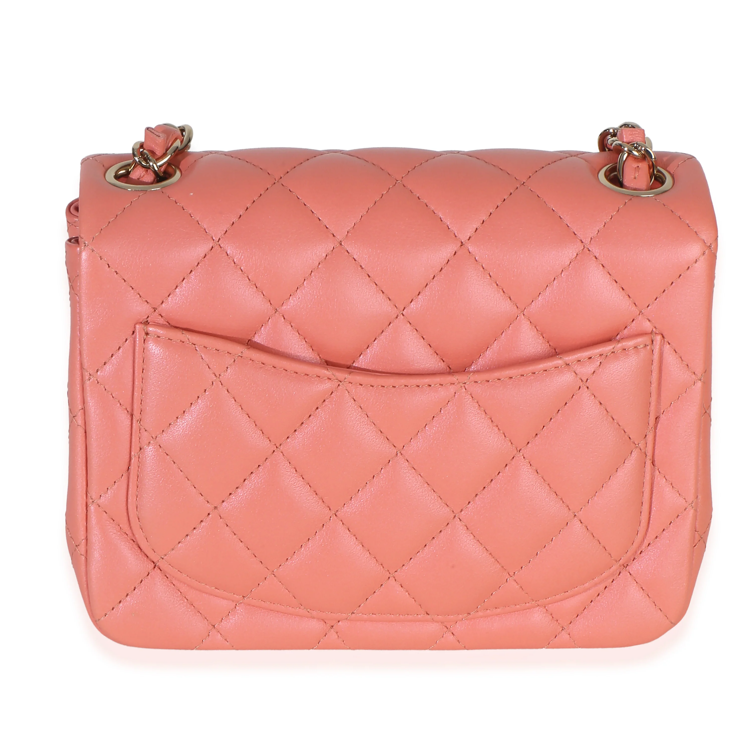 Iridescent Pink Quilted Lambskin Mini Square Flap - Image 4