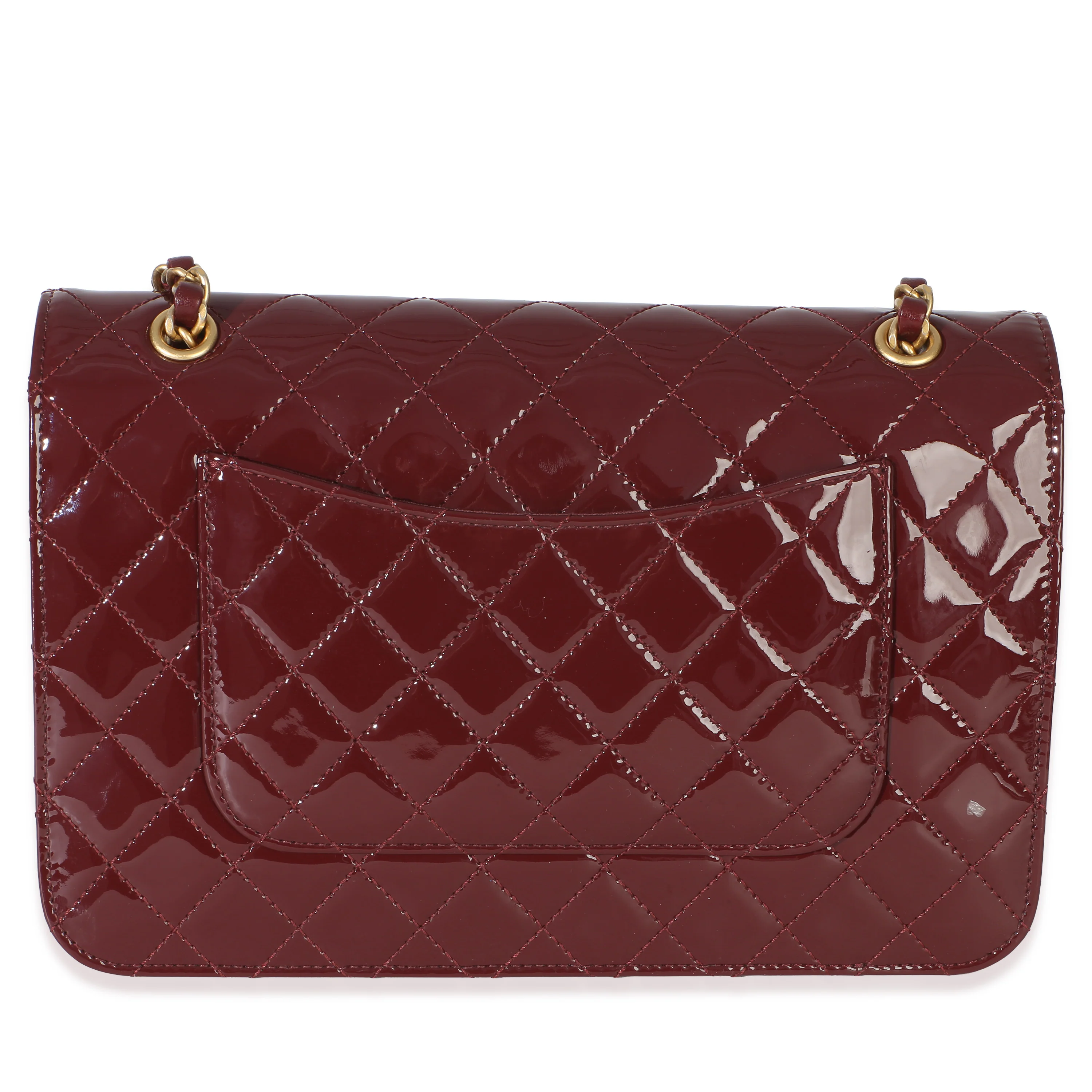 25B Burgundy Quilted Patent Double Pocket Flap Bag - Image 4