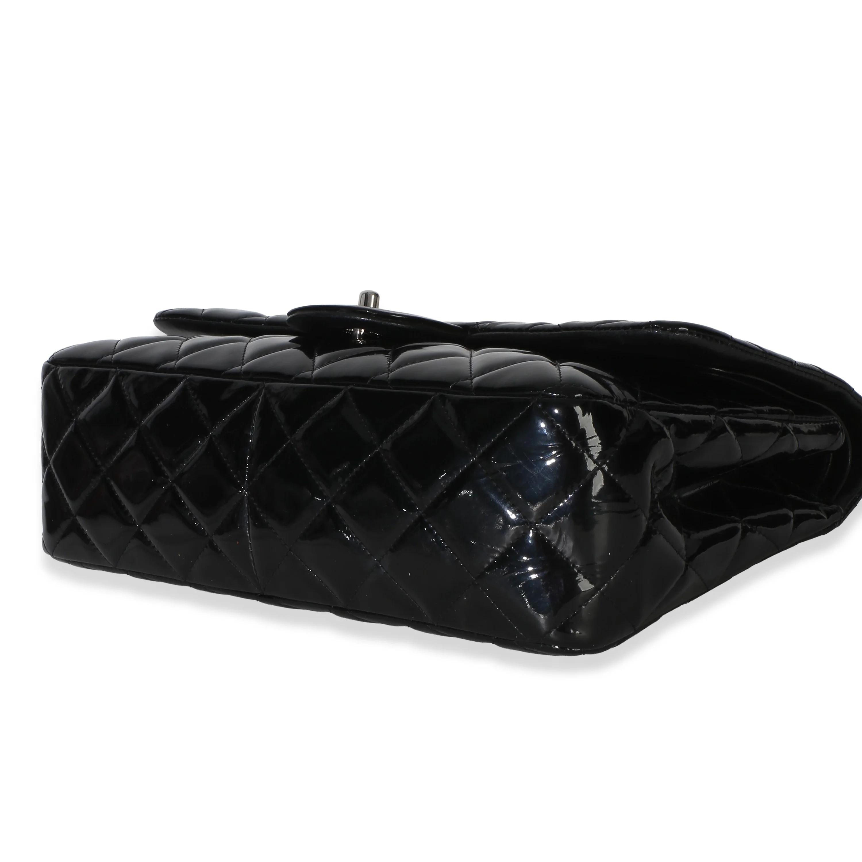 Black Quilted Patent Jumbo Classic Double Flap Bag - Image 7