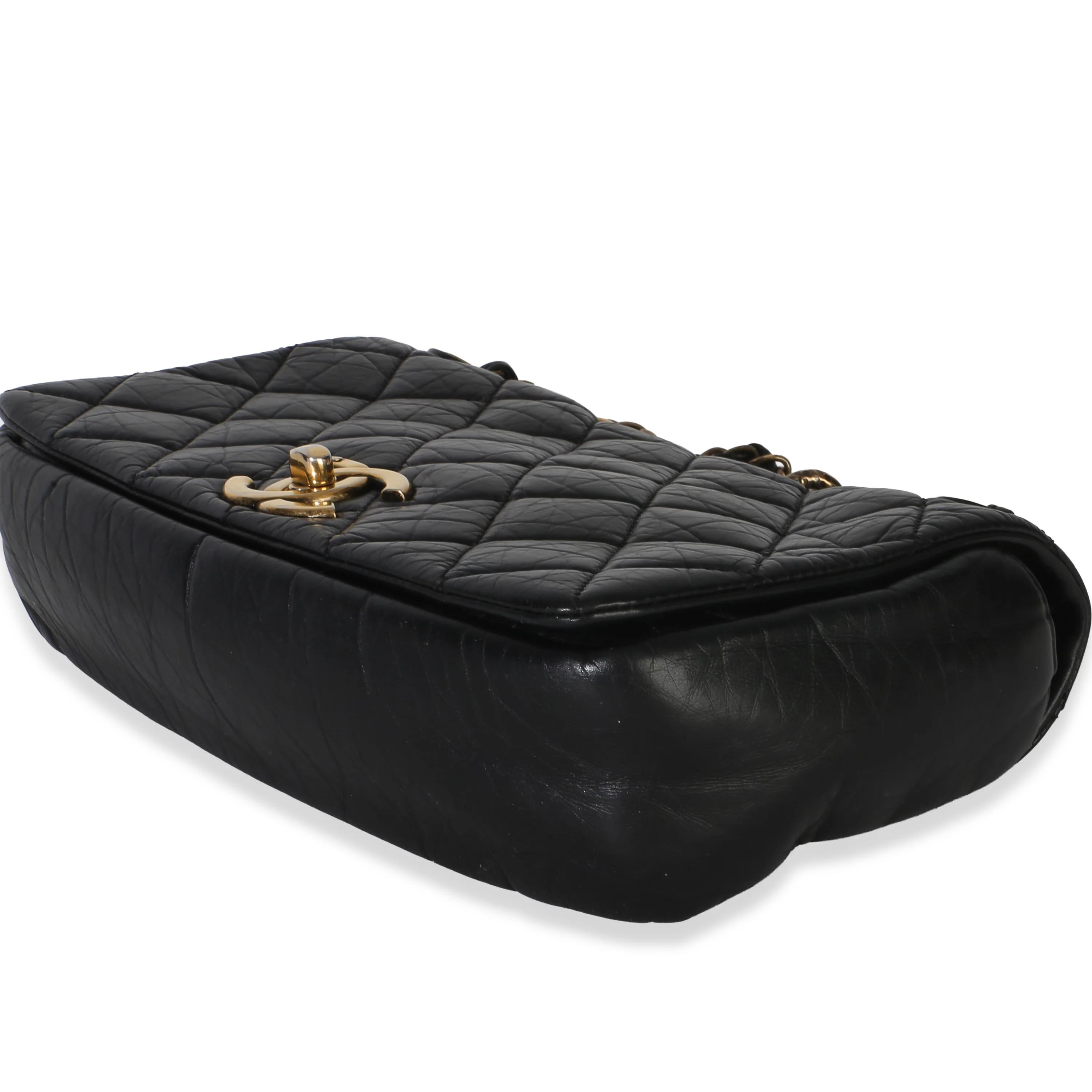 Paris-Bombay Black Quilted Aged Calfskin Medium Pondichery Flap Bag - Image 7
